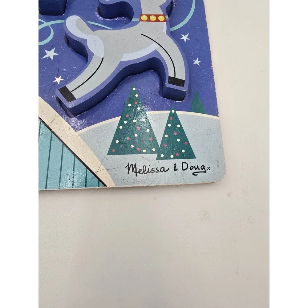 2 Melissa & Doug Chunky Puzzle Christmas Tree Santa Reindeer Preschool Wooden